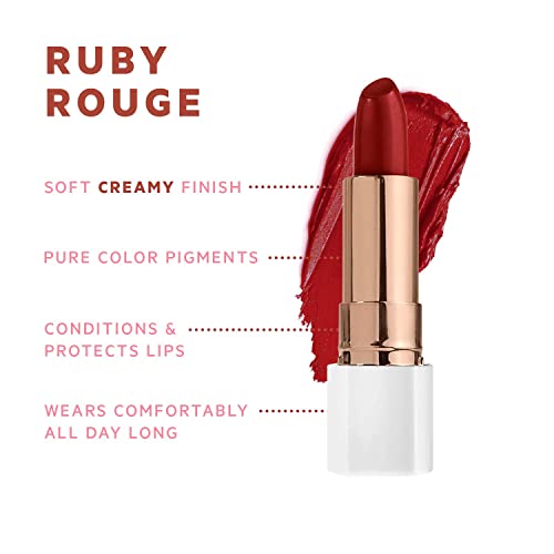 FLOWER BEAUTY Petal Pout Lipstick - Cruelty Free - Nourishing & Highly Pigmented Lip Color with Antioxidants (Ruby Rouge - Cream)