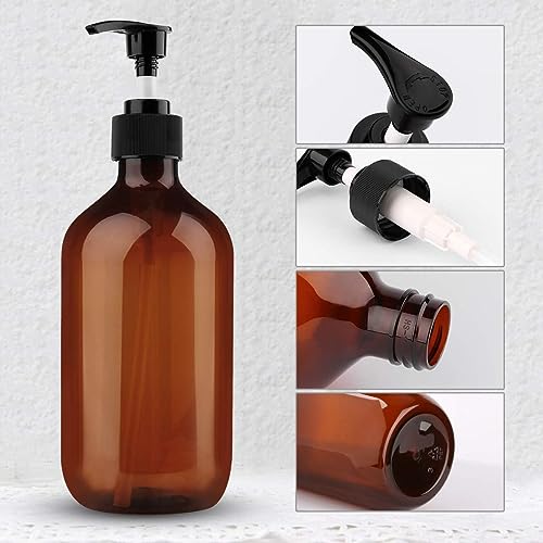 Yebeauty Empty Pump Bottle Dispenser, 17oz/500ml Lotion Soap Shampoo Pump Bottles Large Brown Bottle with Pump Plastic Refillable Containers Pack of 3