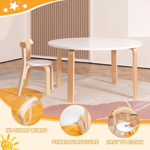 Kids Wooden Stackable Chair Set - Toddler Chairs for Playroom & Classroom - White, 4 Pack
