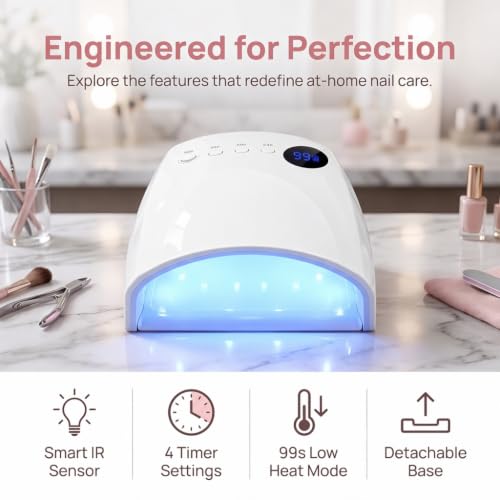 White 96W Cordless UV LED Nail Lamp with 4 Timers & Auto Sensor