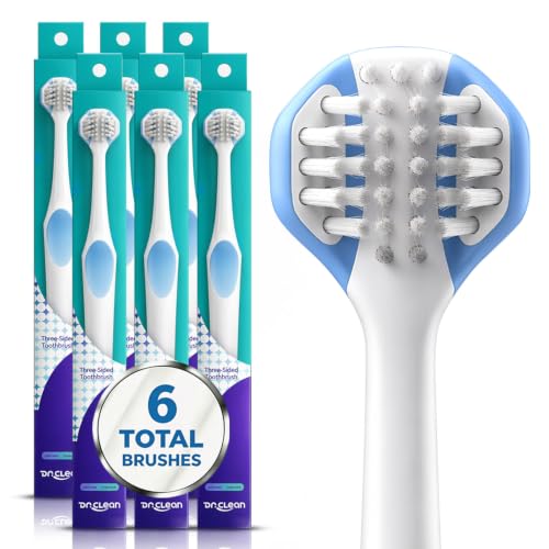 DR.CLEAN 3-Sided Triple Head Manual Toothbrush 6pcs for Sensitive Gums & Braces
