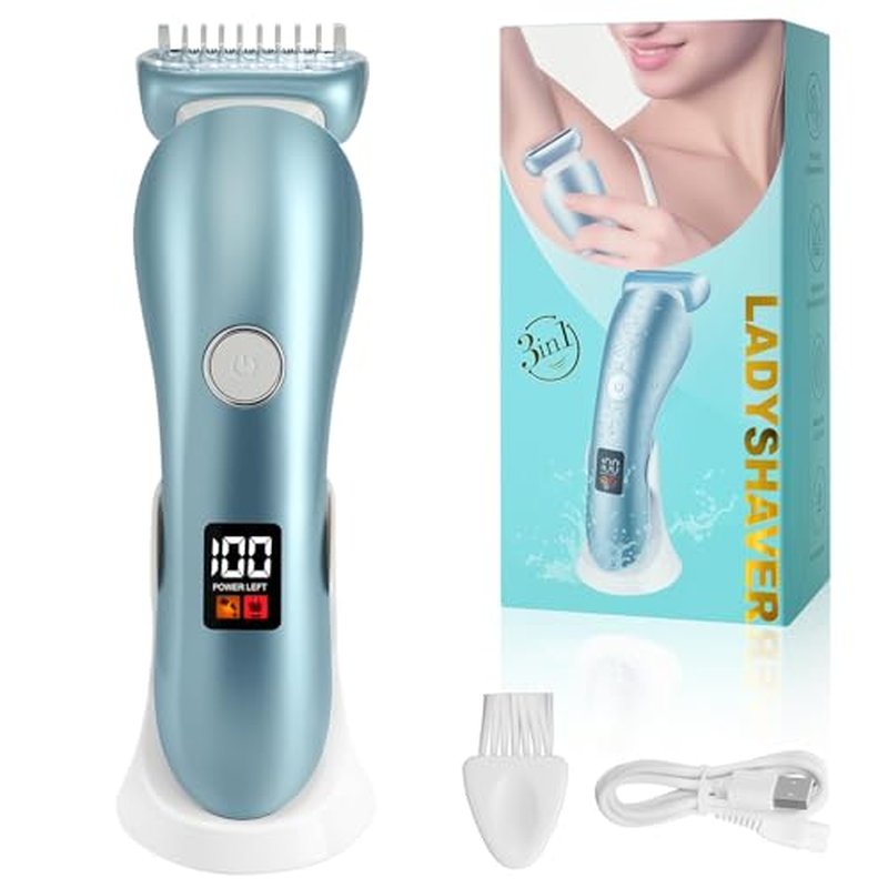 3-in-1 Cordless Women's Epilator, Electric Shaver & Bikini Trimmer for Legs & Underarm, Rechargeable Wet Dry Use Painless Hair Removal with Detachable Head