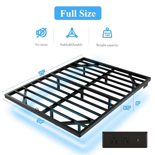 Floating Bed Frame Full Size with RGB LED Lights & Charging Station - Black