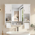Large Bathroom Wall Cabinet with Mirror & Towel Bars, Storage Shelf, White