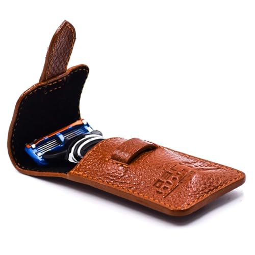 Parker Fusion Compatible Travel Razor with Leather Sheath – Compact Safety Razor