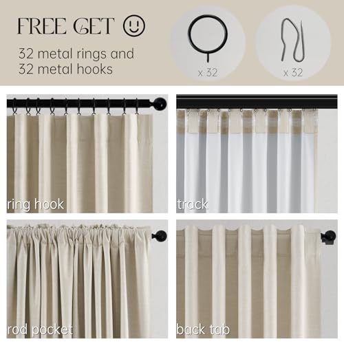 Beige Blackout Curtain Set 52W x 96L - Pack of 2, Floor to Ceiling, Insulated Boho Linen Look