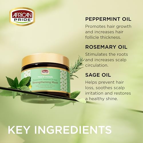African Pride Feel It Formula Hair Strengthening Mask Treatment with Peppermint, Rosemary & Sage, For All Hair Types - Aids Hair Growth, Nourishes Split Ends & Dry Scalp, 12oz (Pack of 1)