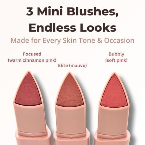 LYS Beauty Higher Standard 3-Piece Mini Cream Glow Blush Stick Set: Bubbly (Soft Pink), Focused (Warm Cinnamon Pink), Elite (Mauve)