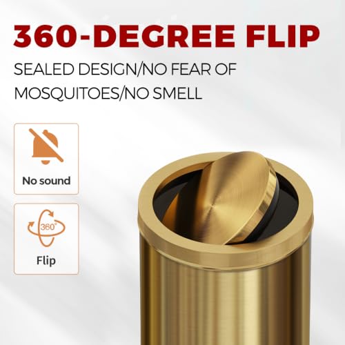 Gold Bathroom Trash Can with Lid - 4.7 Gallon Stainless Steel Garbage Bin with Flipping Cover - LEASYLIFE Variation