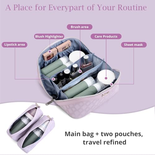 C-Diamond Grid Purple Travel Makeup Bag Organizer Set - 3 Pieces
