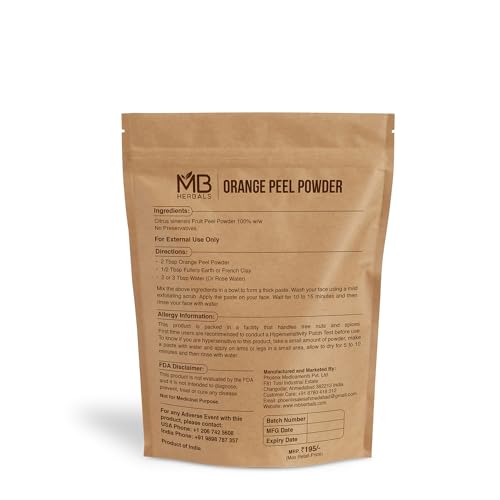 MB Herbals Pure Orange Peel Powder 100 Grams | 100% Pure & Natural | No Preservatives | To Be Used in Face Packs | For External Use Only