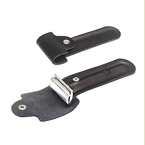 RIVERLAKE Genuine Leather Protective Travel Case for Safety Razor - Double Edge Safety Case Cover Shaving Pouch Holder - Black