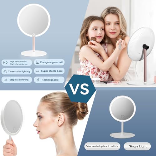 Makeup Mirror with Lights, 4K Ultra-Clear Reflection, Long-Press Adjustable Brightness, 3 Glow Settings, Flexible Multi-Angle Design ? Perfect for Makeup and Valentines Day Gifts for Her