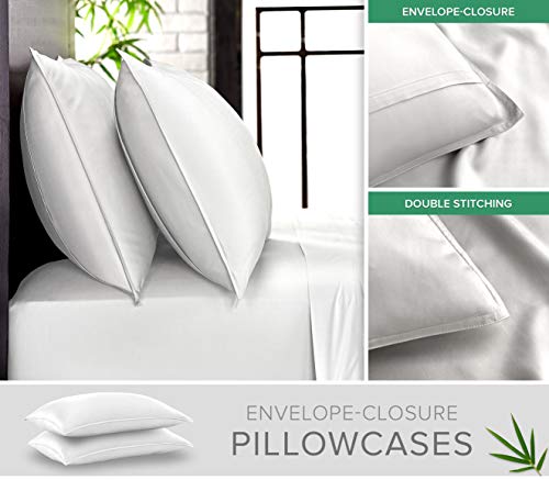 Twin XL 100% Bamboo Viscose Sheet Set - White, 3-Piece, 300 TC Deep Fitted