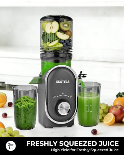 SUSTEAS Juicer Machine with 5.3-Inch Large Feed Chute - Silver Gray, High Juice Yield