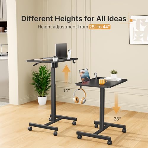 Black 28 Inch Mobile Laptop Desk with Wheels, Height Adjustable Sit-Stand Cart