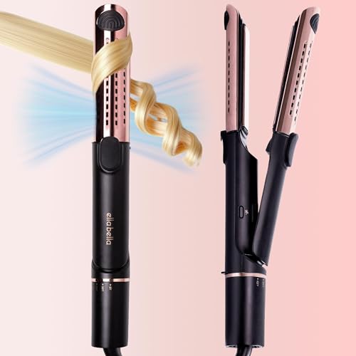 2-in-1 Hair Straightener and Air Curler Titanium Flat Iron with Adjustable Heat
