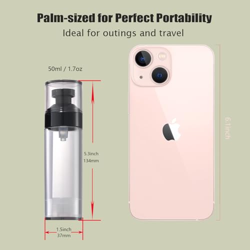 Black 50ml Airless Pump Travel Bottles Set - Refillable Skincare Containers