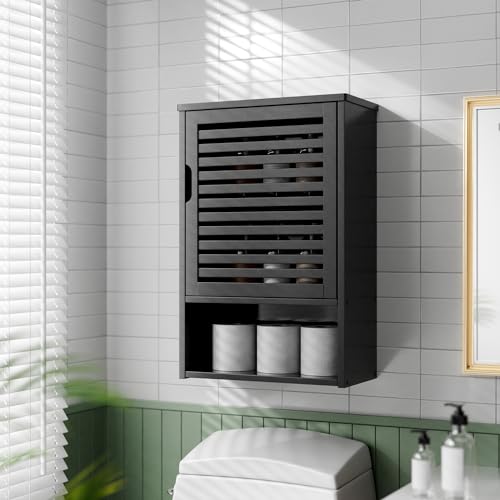 Black Wall Mounted Bathroom Storage Cabinet with Adjustable Shelf