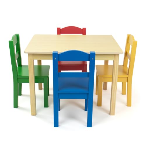 Humble Crew Natural Toddler Table and 4 Chair Set, Wood Kids Activity Furniture