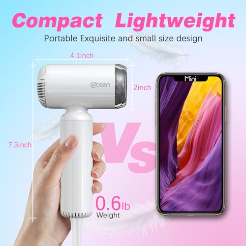 Mini Travel Hair Dryer with Ionic Technology & Brushless Motor - White - Compact & Fast Drying