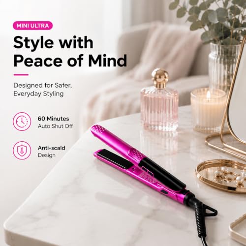 Mini Flat Iron Hair Straightener with Adjustable Temperature, Travel Size