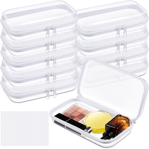 Sanwuta 10 Pack Small Clear Hard Zipper Cases with Labels, S / Set of 10