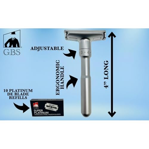 G.B.S Chrome Adjustable Men's Double Edge Safety Razor Blade and 10 G.B.S Platinum Blades Refills