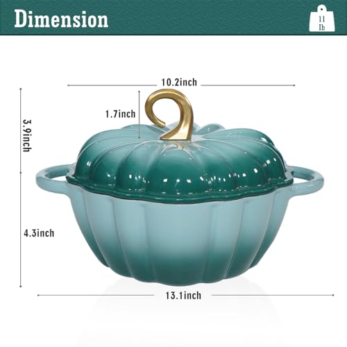 Cyan Pumpkin Enameled Cast Iron Dutch Oven 4.5QT with Lid & Handles