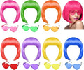 Multicolor Short Bob Wigs with Heart-Shaped Sunglasses 14-Piece Party Set