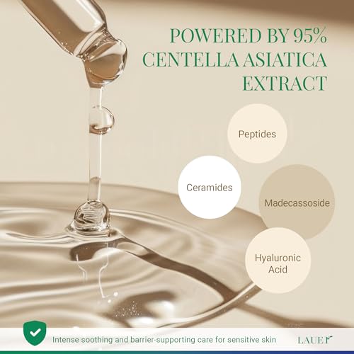Centella Asiatica Ampoule Serum 95% Madagascar Extract Redness Relief & Barrier Repair with Peptides Ceramides & Madecassoside Soothing Hydrating Serum for Sensitive Irritated Skin 1 fl oz