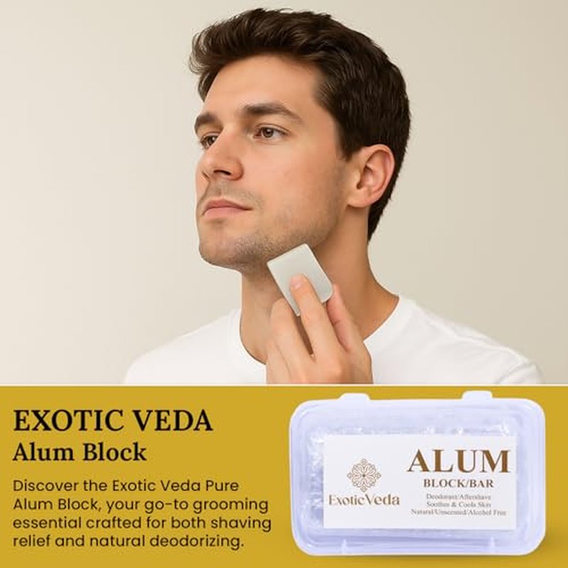 100% Pure Alum Block ? Potassium Alum Crystal Stone | Natural, Unscented Deodorant & Aftershave | Soothes Razor Burn, Stops Bleeding, Non-Staining, Alcohol-Free