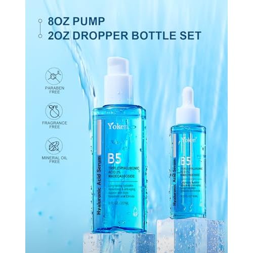 EWG Verified Hyaluronic Acid Serum for Face 8 + 2 fl oz, Vitamin B5 & Triple Pure Hyaluronic Acid 2%, hydrating Facial Serum for refined texture Hydrating Serum Plump Dry Skin Fragrance-Free