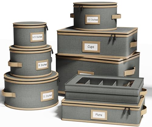 Grey 8-Piece China Storage Set with Padded Dividers, Easy Access & Space-Saving Design