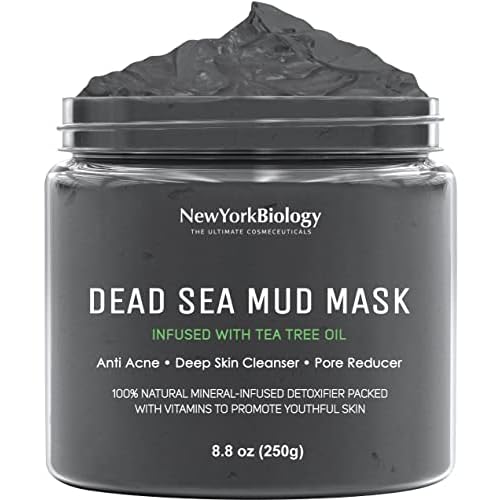 New York Biology Dead Sea Mud Mask for Face and Body Infused with Tea Tree with 3 pcs Face Mask Brush Applicators - Spa Quality Pore Reducer for Acne, Blackheads and Oily Skin