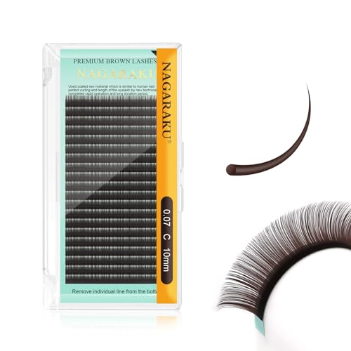 NAGARAKU Dark Brown Color Individual Eyelash Extensions Classic Lashes Faux Mink Soft False Eye Lashes Supplies 20 Rows(0.07mm C curl 10mm)