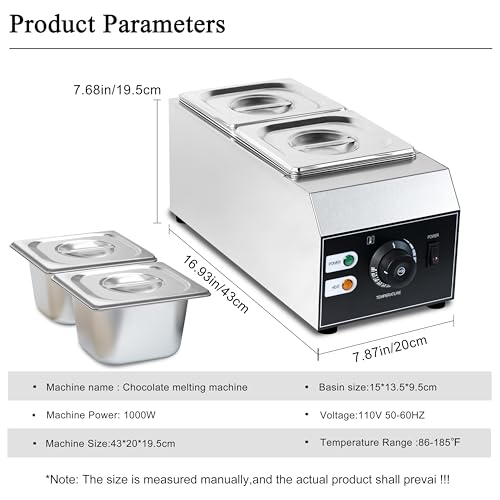 Commercial 2-Tank Chocolate Cheese Melter 1000W for Bakery & Dessert Use