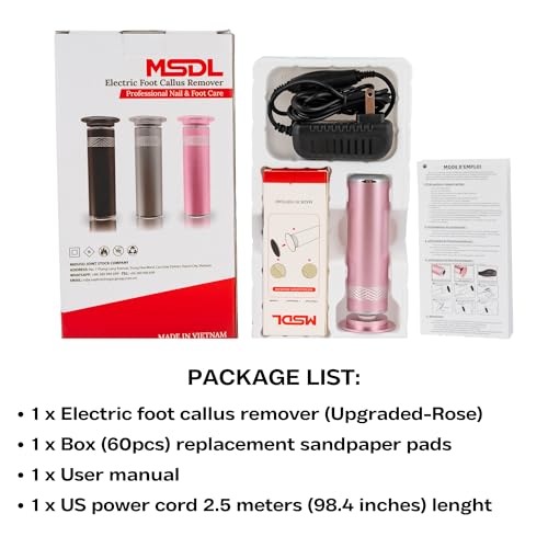High Power Electric Foot Callus Remover, 2025 Upgrade with 100-inch Extra-Long Cord and 60 Replaceable Sandpaper Discs, Electric Foot File for Cracked Heels and Dead Skin, Rose Pink