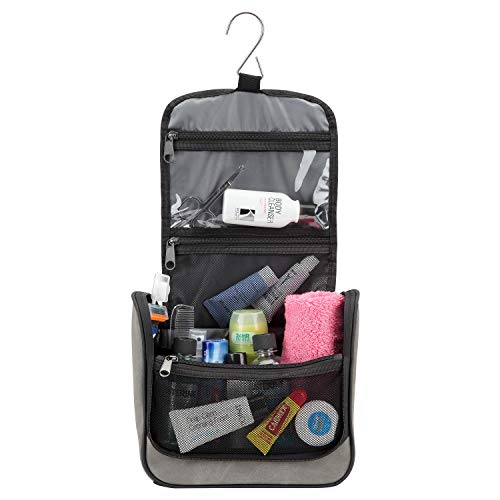 Lewis N. Clark Brushed Twill Hanging Toiletry Kit Bag for Travel Accessories, Shampoo, Cosmetics + Personal Items, Gray