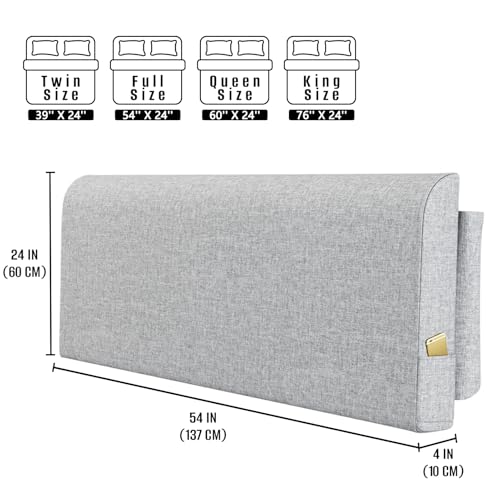 Full Headboard Pillow Cushion Wall Mount No Drill Upholstered Bed Backrest Grey - Full