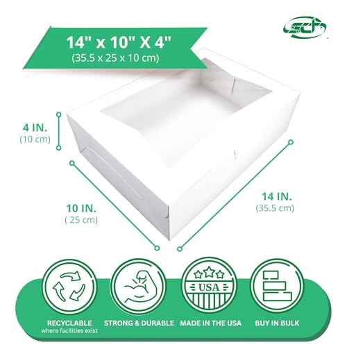 White Bakery Boxes with Tuck-in Lid 10x14x4 Inches, 100 Pack