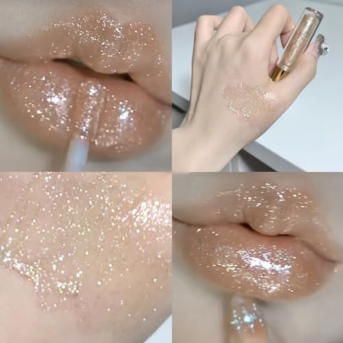 Petansy Shimmery Glitter Moisturizing Lip Gloss Nourishing Lipstick Set 5 Colors Lip Plumper Lip Gloss Hydrating Lip Glow Oil Shiny Glitter Sparkly Glossy Set