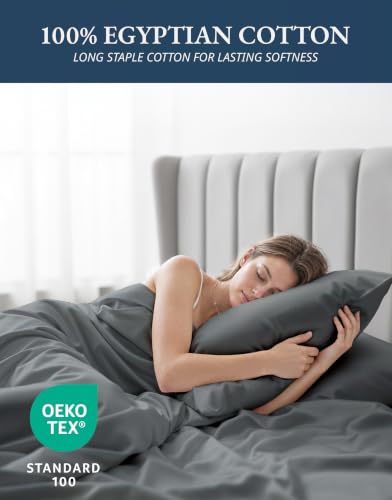 Lane Linen Queen Sheet Set Charcoal 100% Egyptian Cotton Sateen - Deep Pocket
