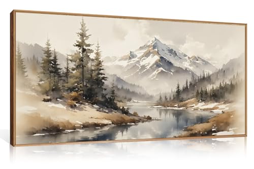 Misty Mountain Watercolor Canvas Wall Art Set - 20x40 Inches, Framed Nature Decor