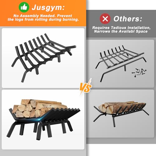 30 Inch Fireplace Grate with 8 Support Legs & Fire Tongs Poker - Square Variation