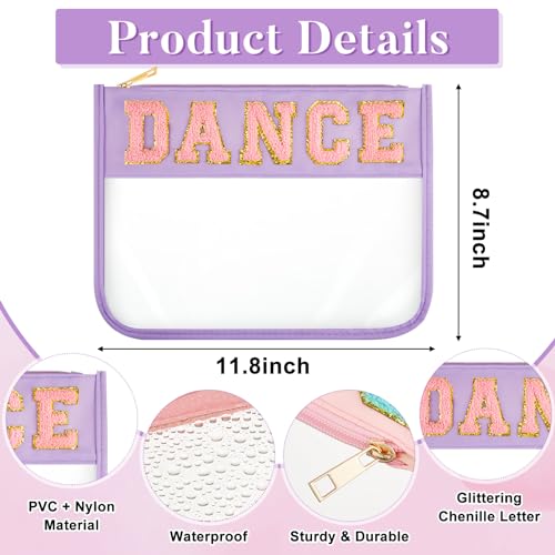 Aliceset Candy Color Dance Chenille Letter Cosmetic & Snack Bags - Waterproof PVC Portable Organizer, 6 Pack