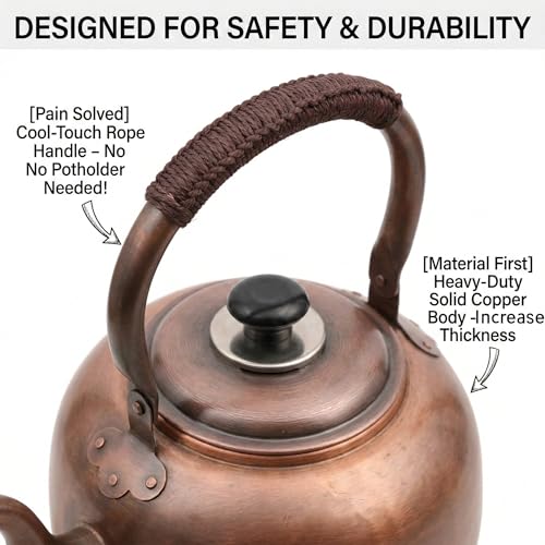 Bronze 3.2 Quart Solid Copper Whistling Kettle - Large Capacity & Cool-Touch Handle