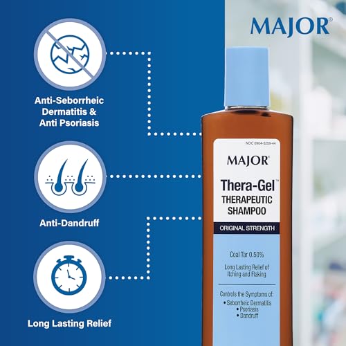 Major Thera-Gel Therapeutic Shampoo - Original Strength - Coal Tar 0.50% - Helps Control The Symptoms of Seborrheic Dermatitis, Psoriasis, and Dandruff - 8.5 Fl Oz