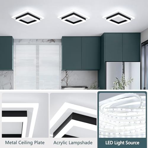 LED Ceiling Light Fixture 32W Modern Flush Mount Square Kitchen & Hallway Lighting - White & Black 3 Pack