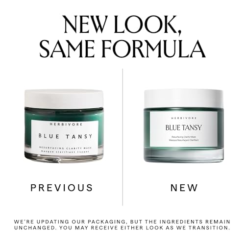 HERBIVORE Blue Tansy BHA & Enzyme Pore Refining Mask - Naturally Clarifies Acne, Blemishes & Redness, Vegan & Cruelty-Free, 60 mL / 2.02 oz